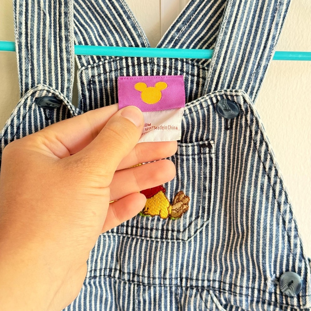Vintage Disney Baby Overalls 18 Months Striped Denim Winnie the Pooh Baseball - Picture 3 of 11